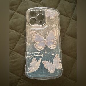 iPhone 15 Pro Max Butterfly Glitter Phone Case - Clear